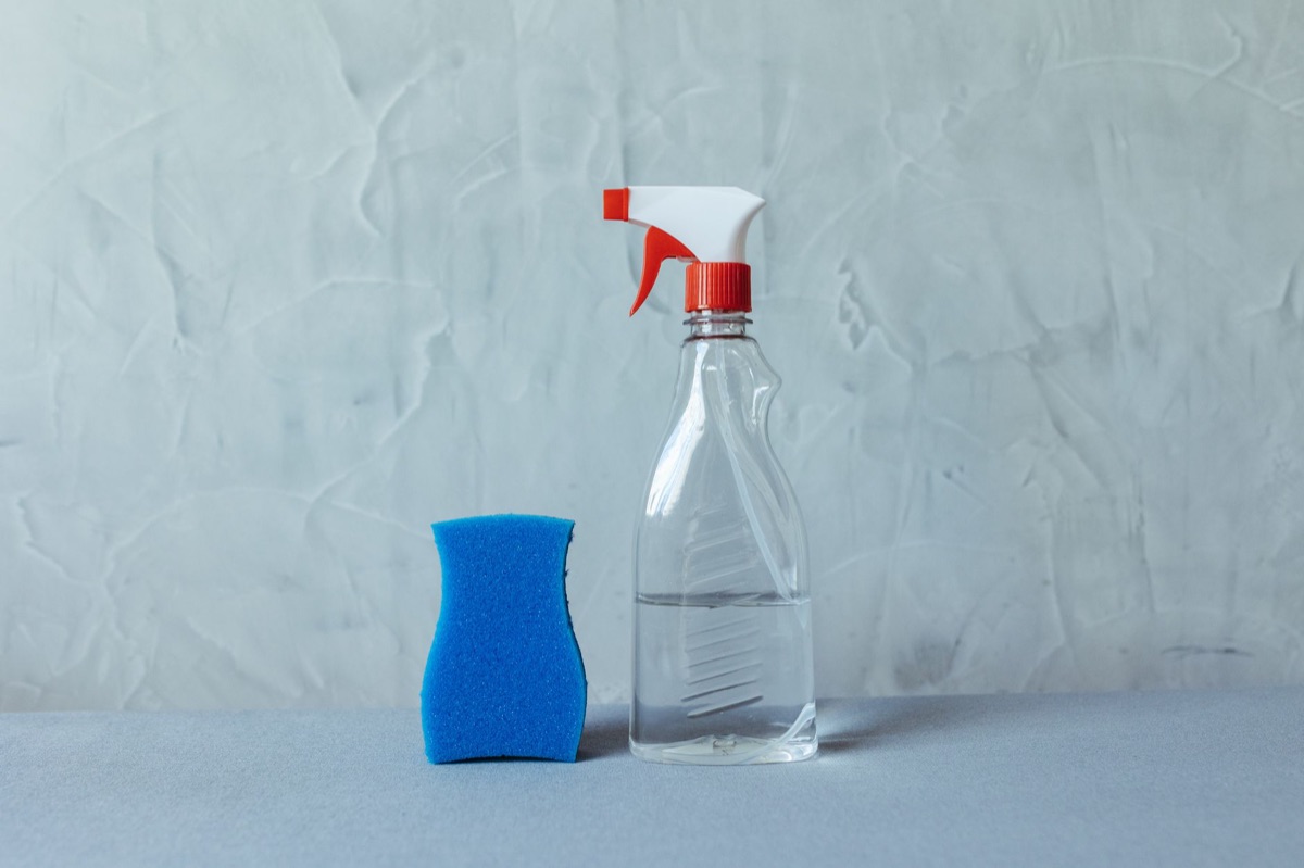 plastic bucket with water and cleaning solution for cleaning