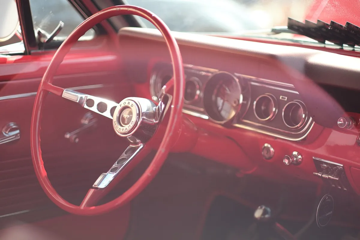 car, steering wheel, odometer, interior, car interior, car wallpapers, red car, ford, mustang, classic, oldtimer, auto, usa, retro, nostalgia